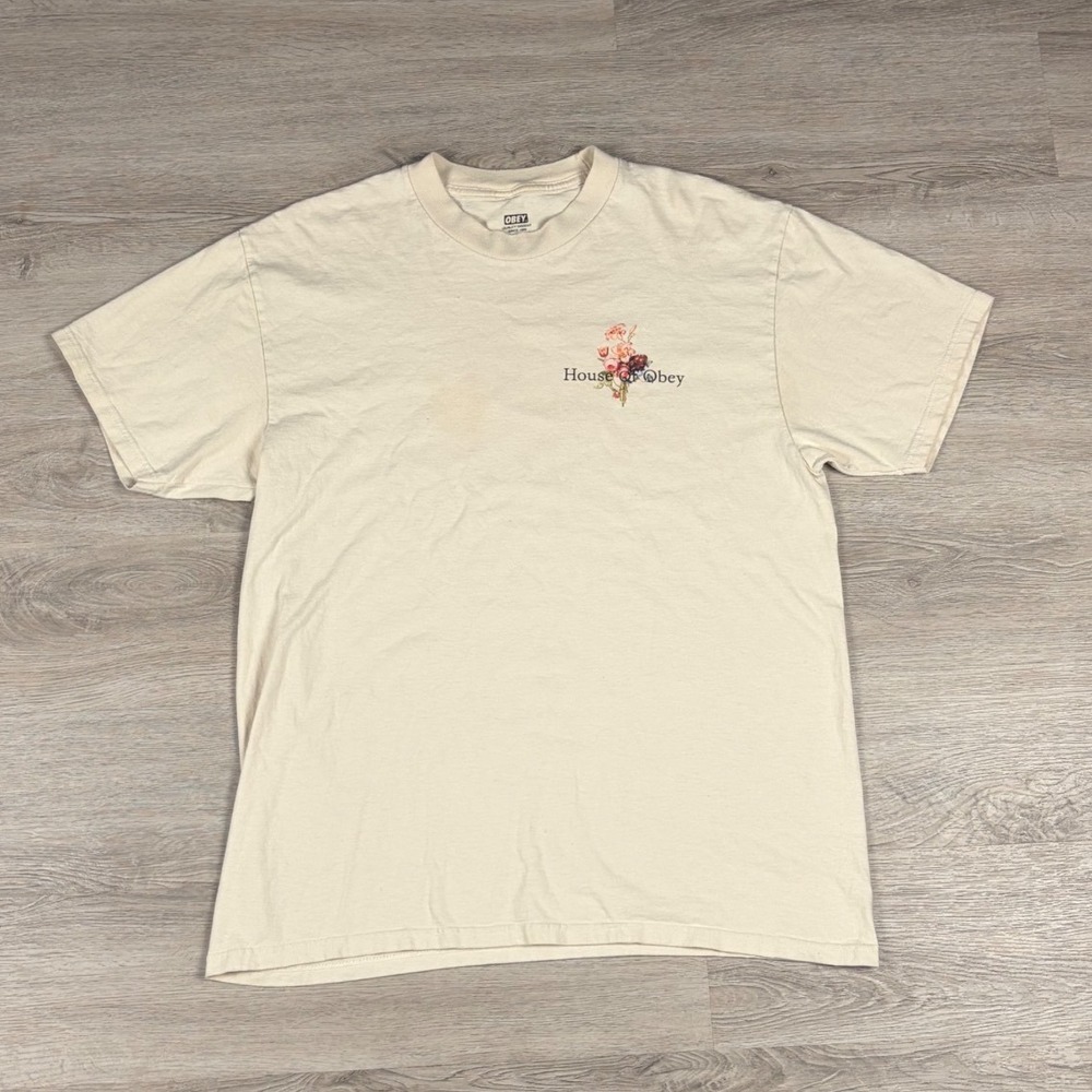 Cream House of Obey Floral Graphic Tee Men's Large
